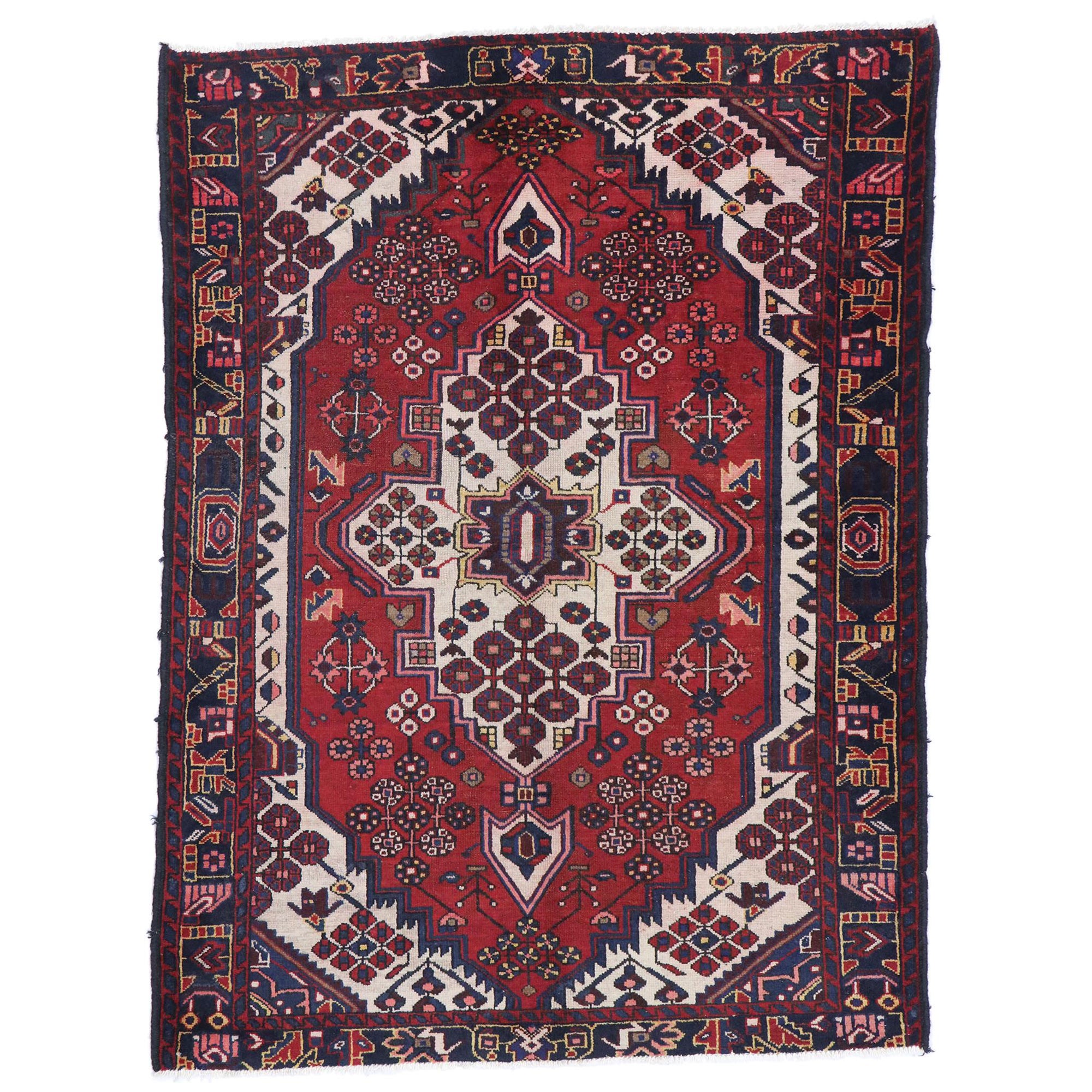 Vintage Persian Hamadan Rug with Jacobean Style