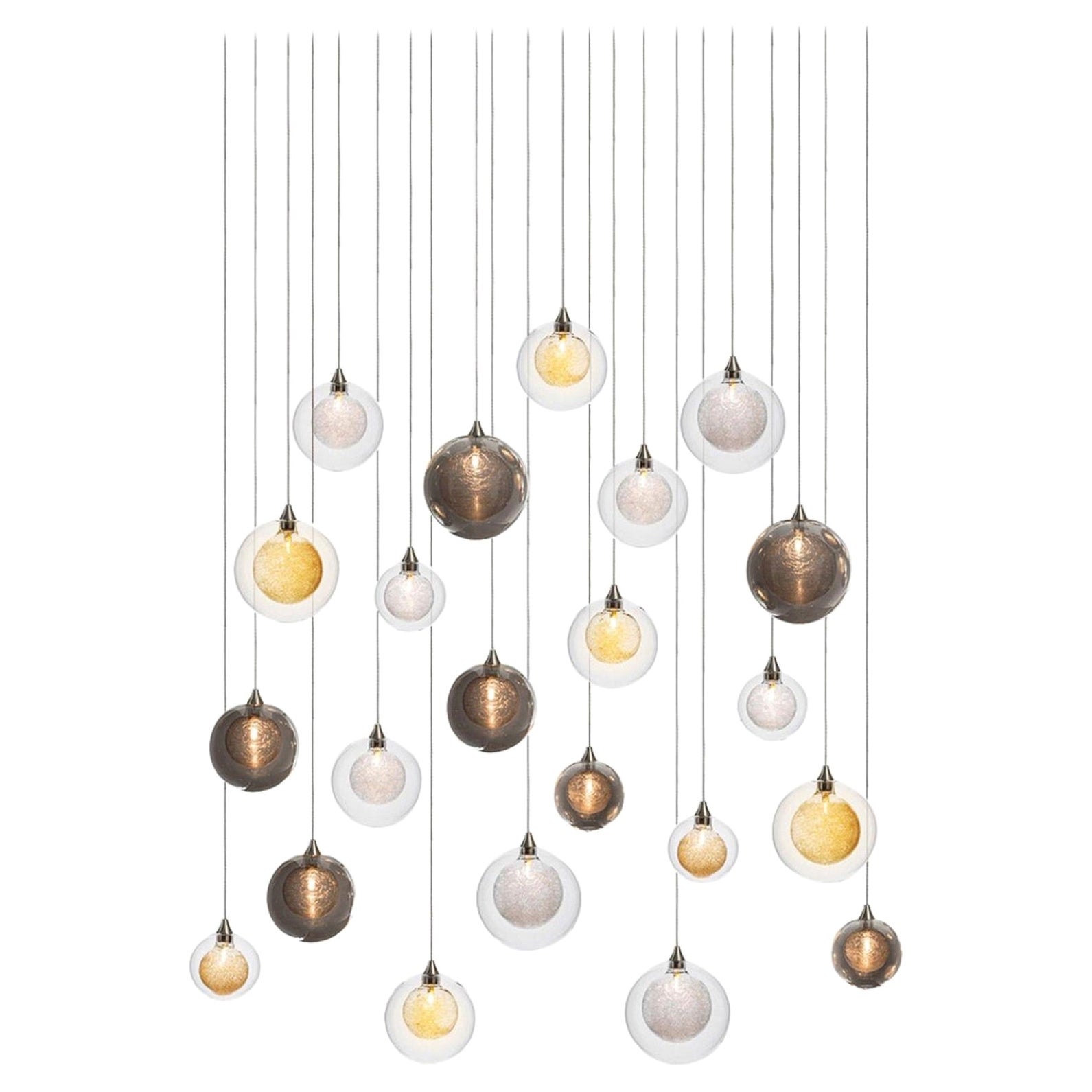 Kadur Drizzle 22, Mixed Blown Glass Pendant Dining Room Chandelier by Shakuff