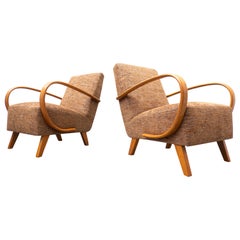 Pair of Armchairs Model 410 by Jindrich Halabala, Wood and Fabric, Czech, 1940s