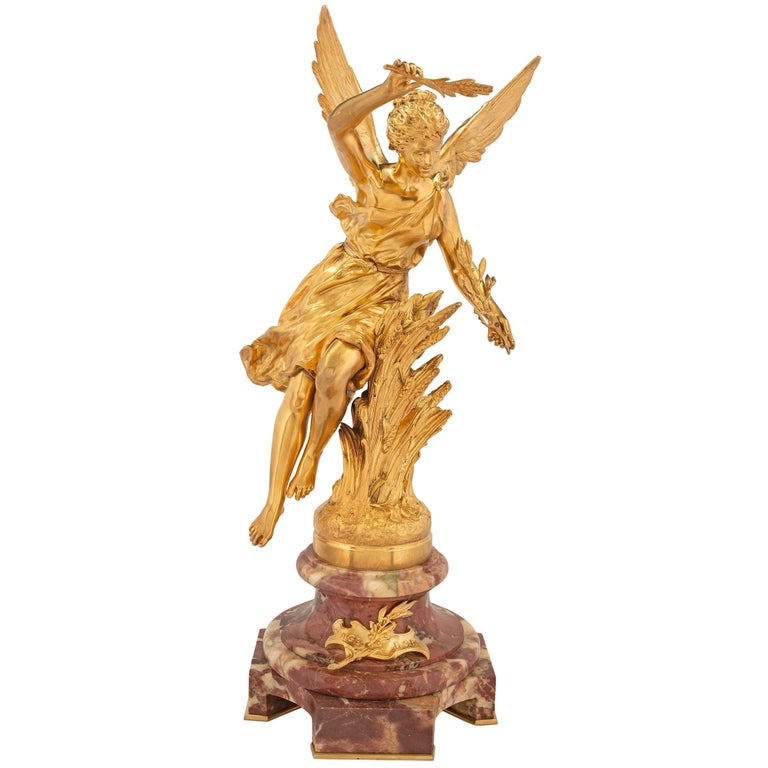 French 19th Century Louis XVI St. Ormolu and Brèche Violette Marble Statue For Sale