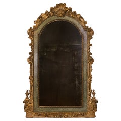 Italian 18th Century Rococo Archtop Painted and Gilded Mirror