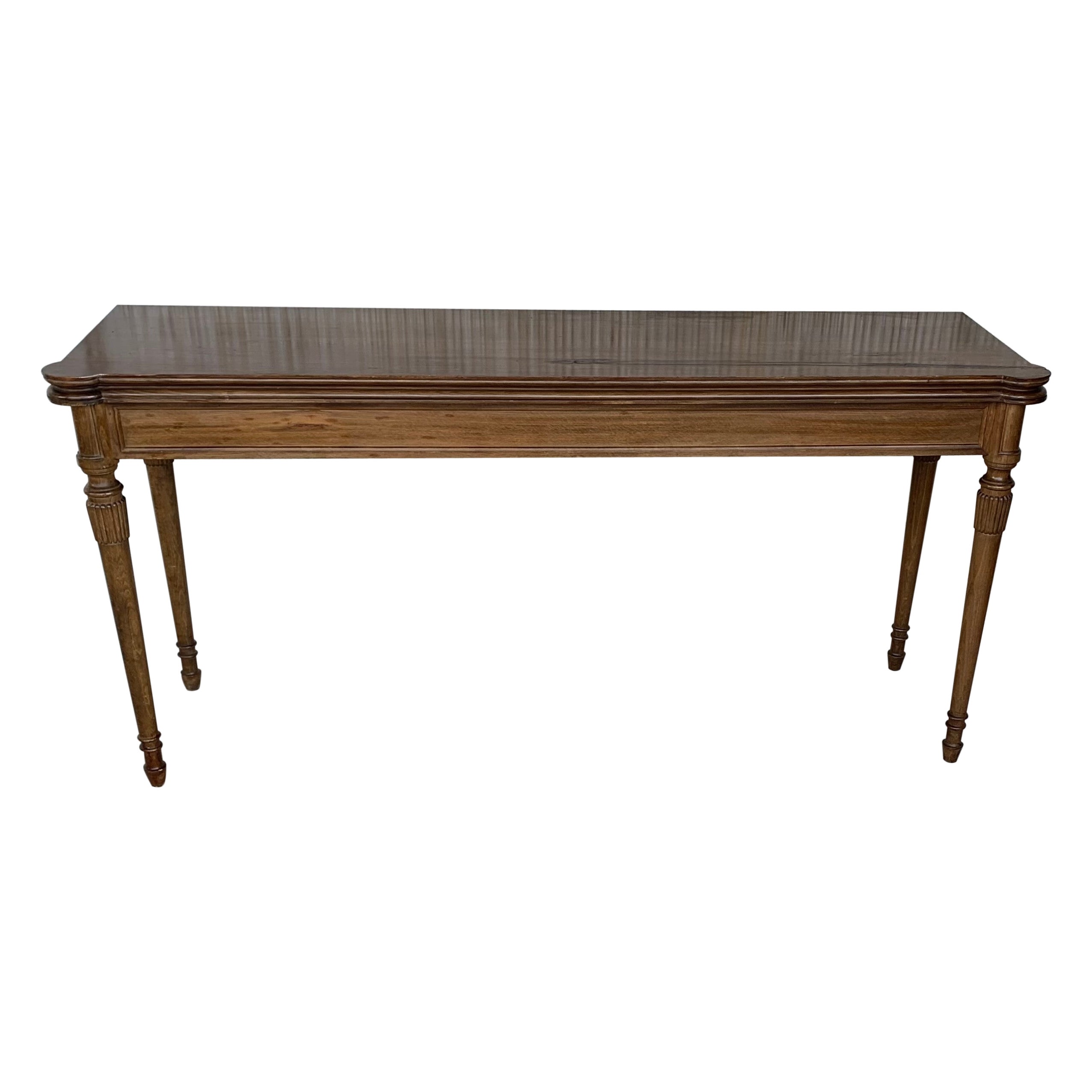 Louis XVI Style Oak Convertible Console, Dining Table with Brass Trim For Sale