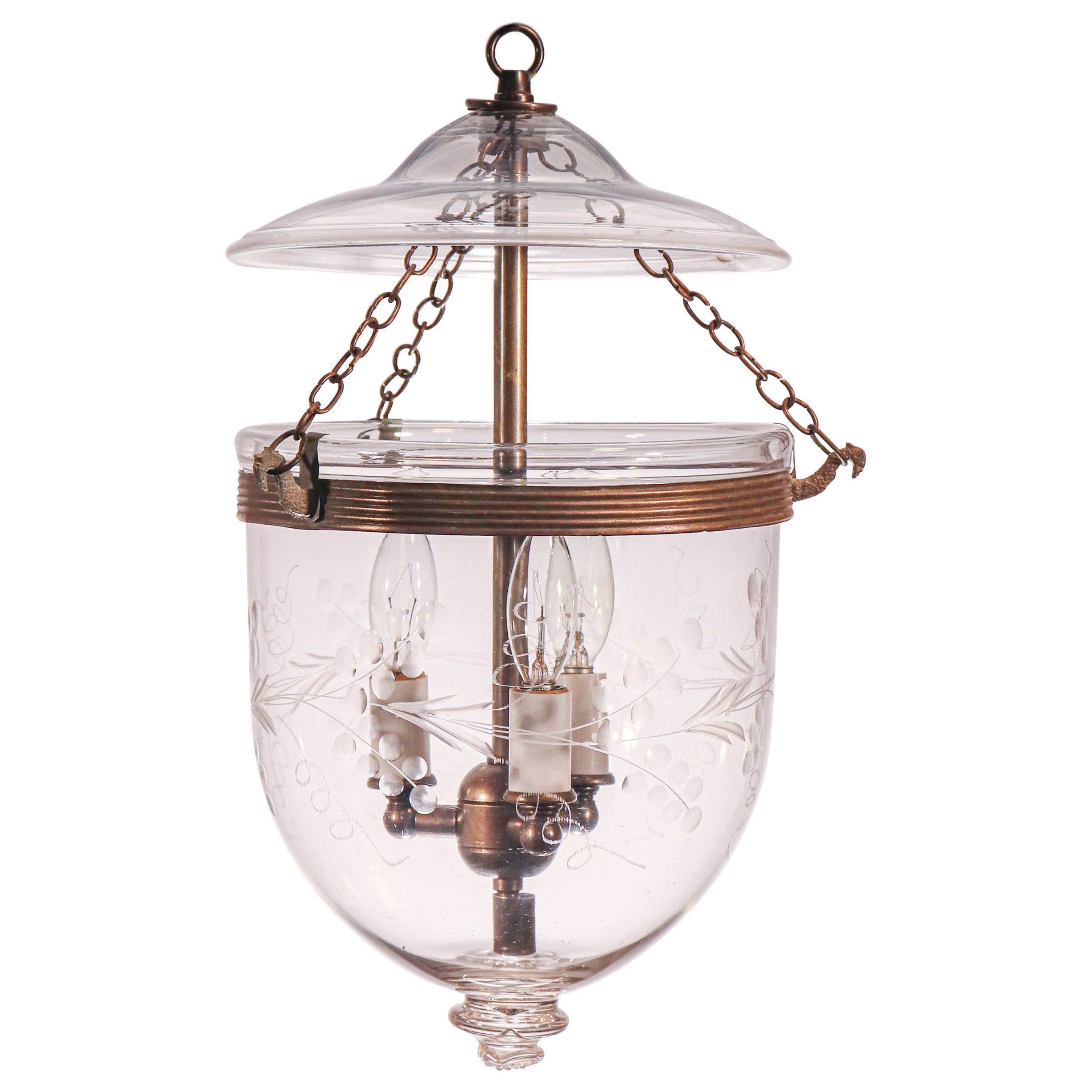 Antique Petite Bell Jar Lantern with Vine Etching