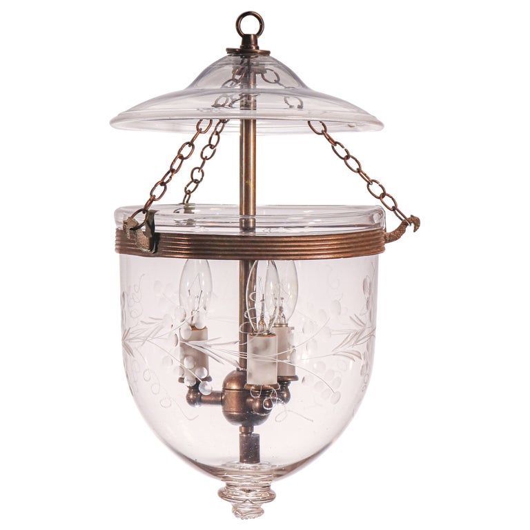 Antique Petite Bell Jar Lantern with Vine Etching For Sale