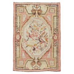 Retro Mid-20th Century Handmade Turkish Ghiordes Throw Rug