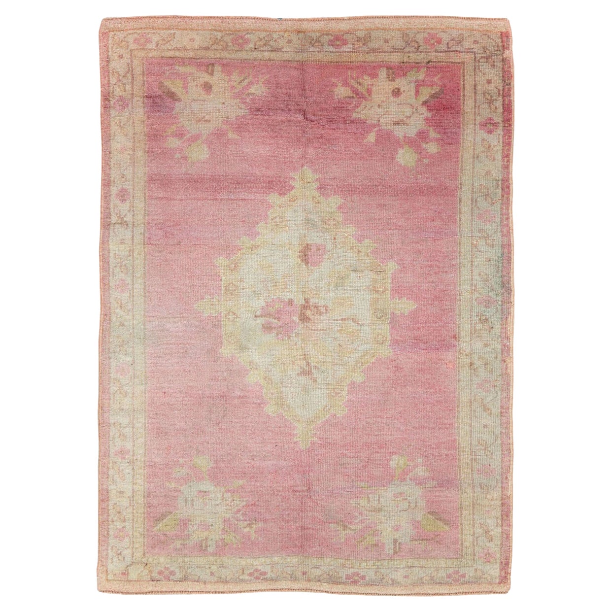 Mid-20th Century Handmade Turkish Oushak Throw Rug For Sale