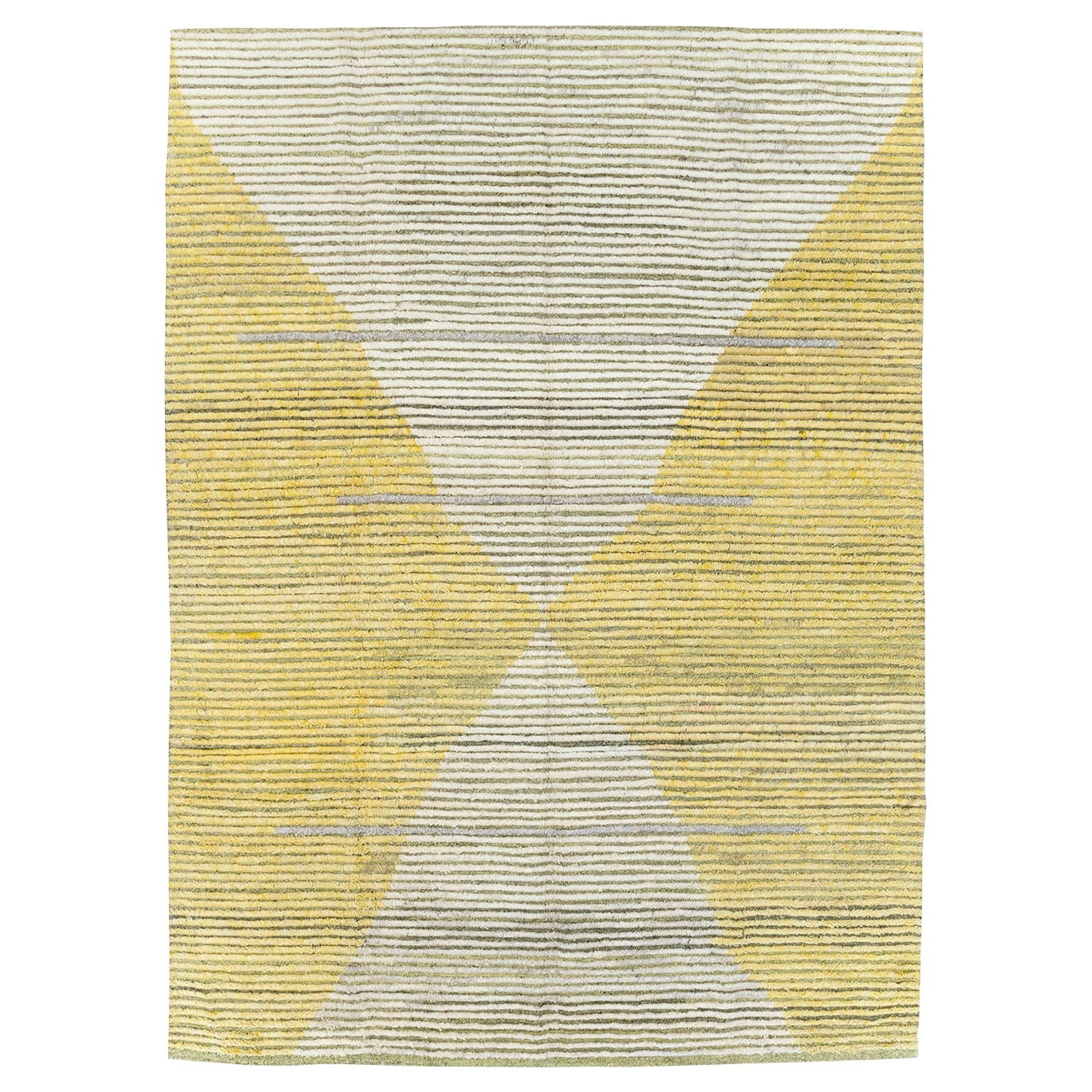 Contemporary Turkish Room Size Carpet in White and Yellow