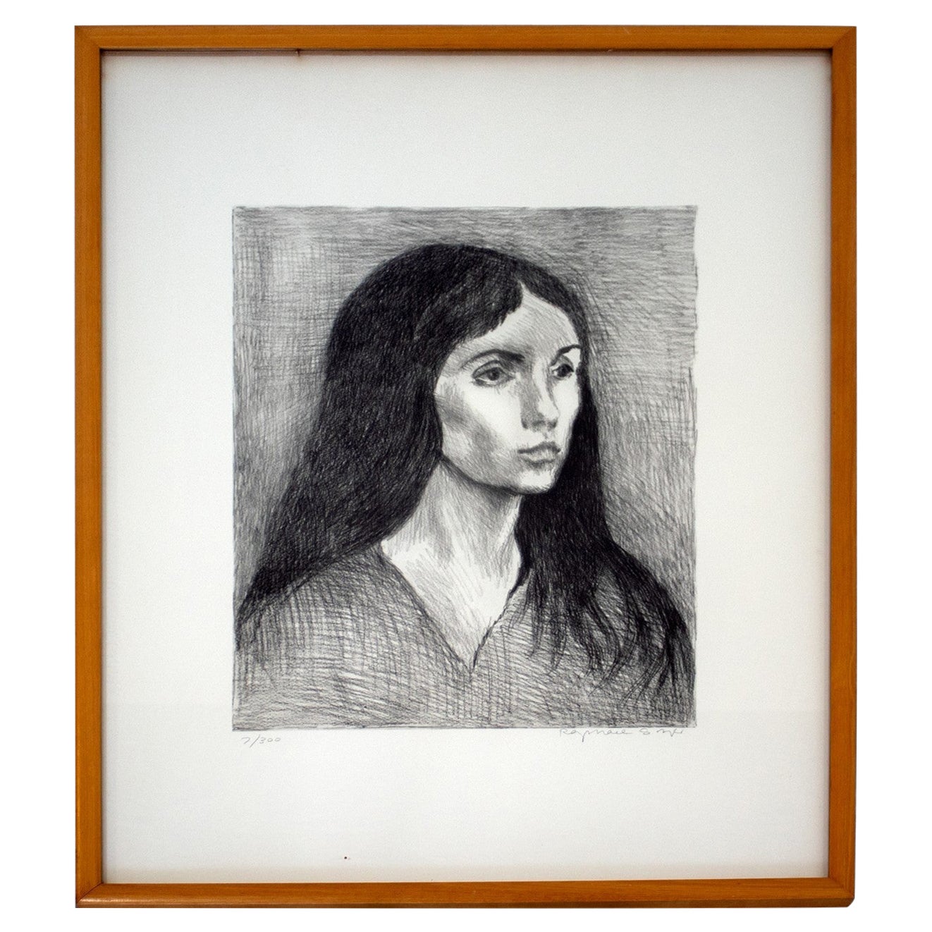 Mid-Century Modern Framed Raphael Soyer Portrait of a Woman Signed Etching