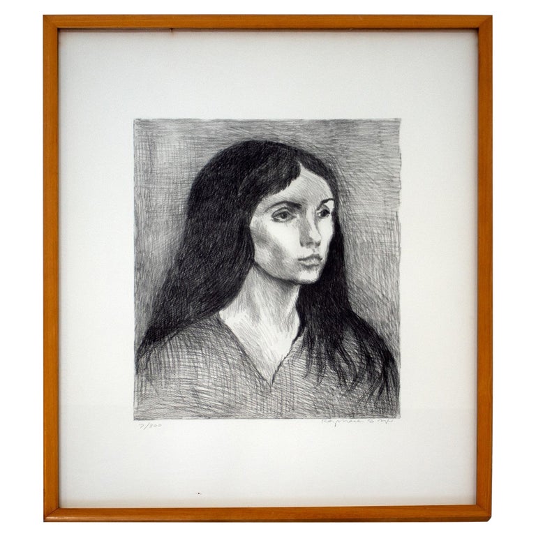 Mid-Century Modern Framed Raphael Soyer Portrait of a Woman Signed Etching For Sale