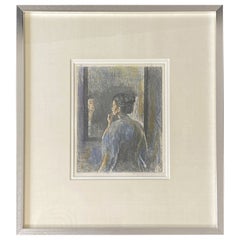 Mid-Century Modern Framed Lithograph Woman in a Mirror Signed by Raphael Soyer