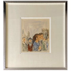 Mid-Century Modern Framed Raphael Soyer People in the Street Signed Etching