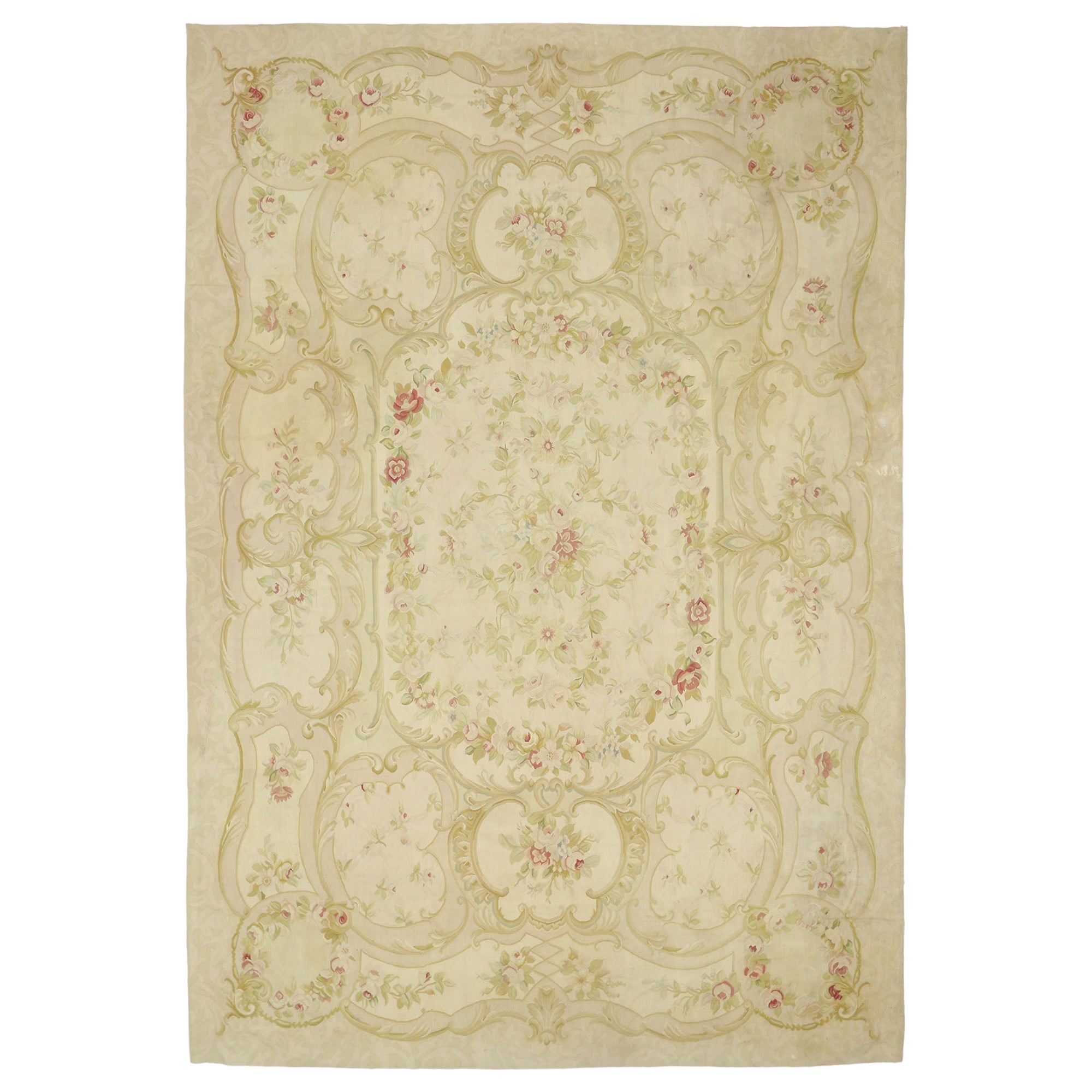 Vintage French Aubusson Rug with Romantic Rococo Style For Sale