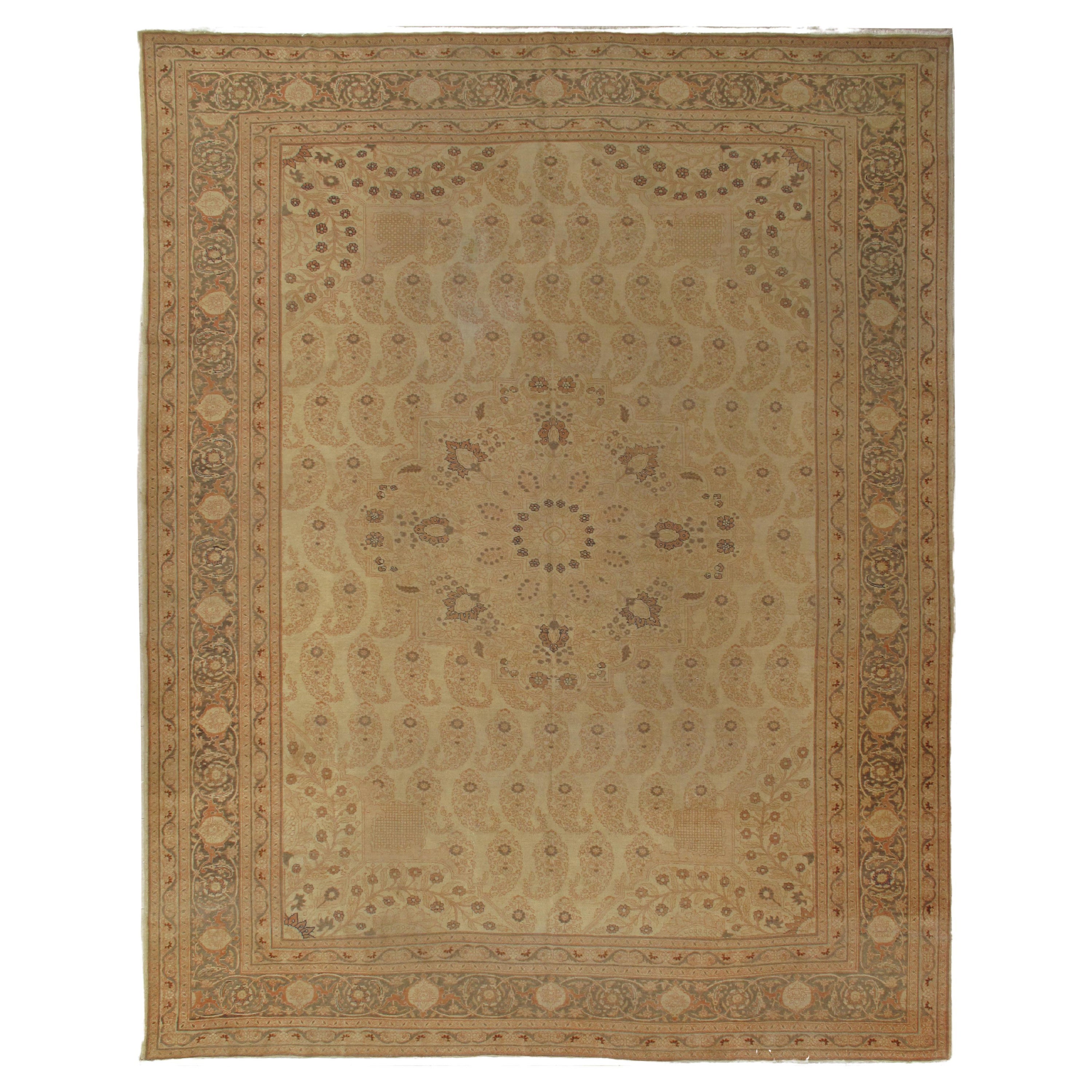 Antique Tabriz Carpet, Hadji Jalili Persian Rug, Earth Tones, Ivory, Terracotta For Sale