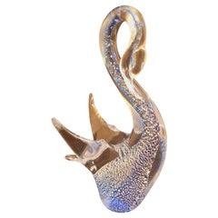 Vitange Murano Glass Sommerso Swan with Silver Leaf