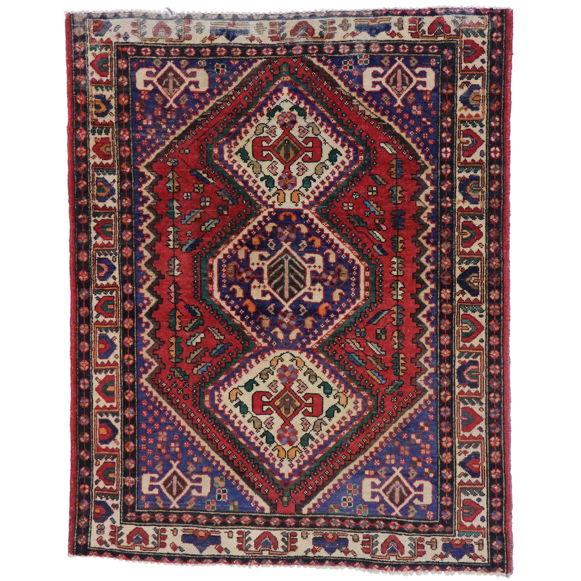 Vintage Persian Viss Rug with Tribal Style For Sale
