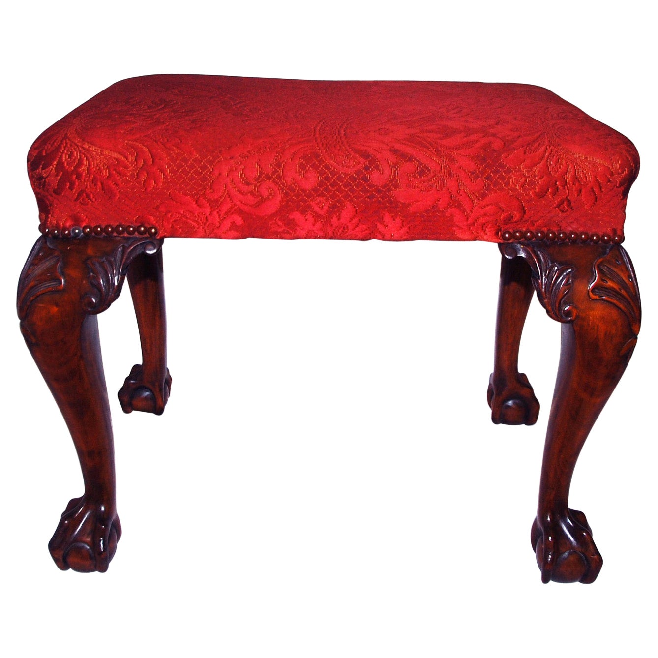 English 19th Century Chippendale Style Mahogany Upholstered Stool