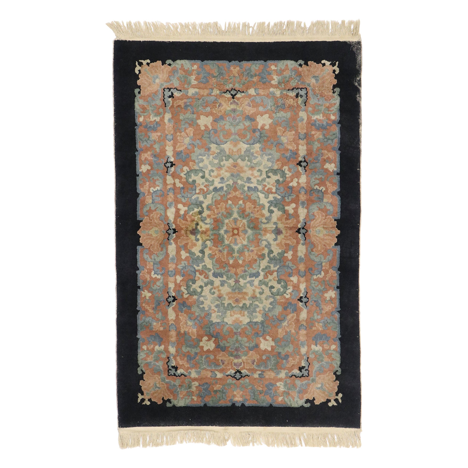 Antique Chinese Art Deco Rug with European Influenced Chinoiserie Style For Sale