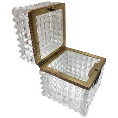 20th Century French Cut Crystal Box with Brass Trim