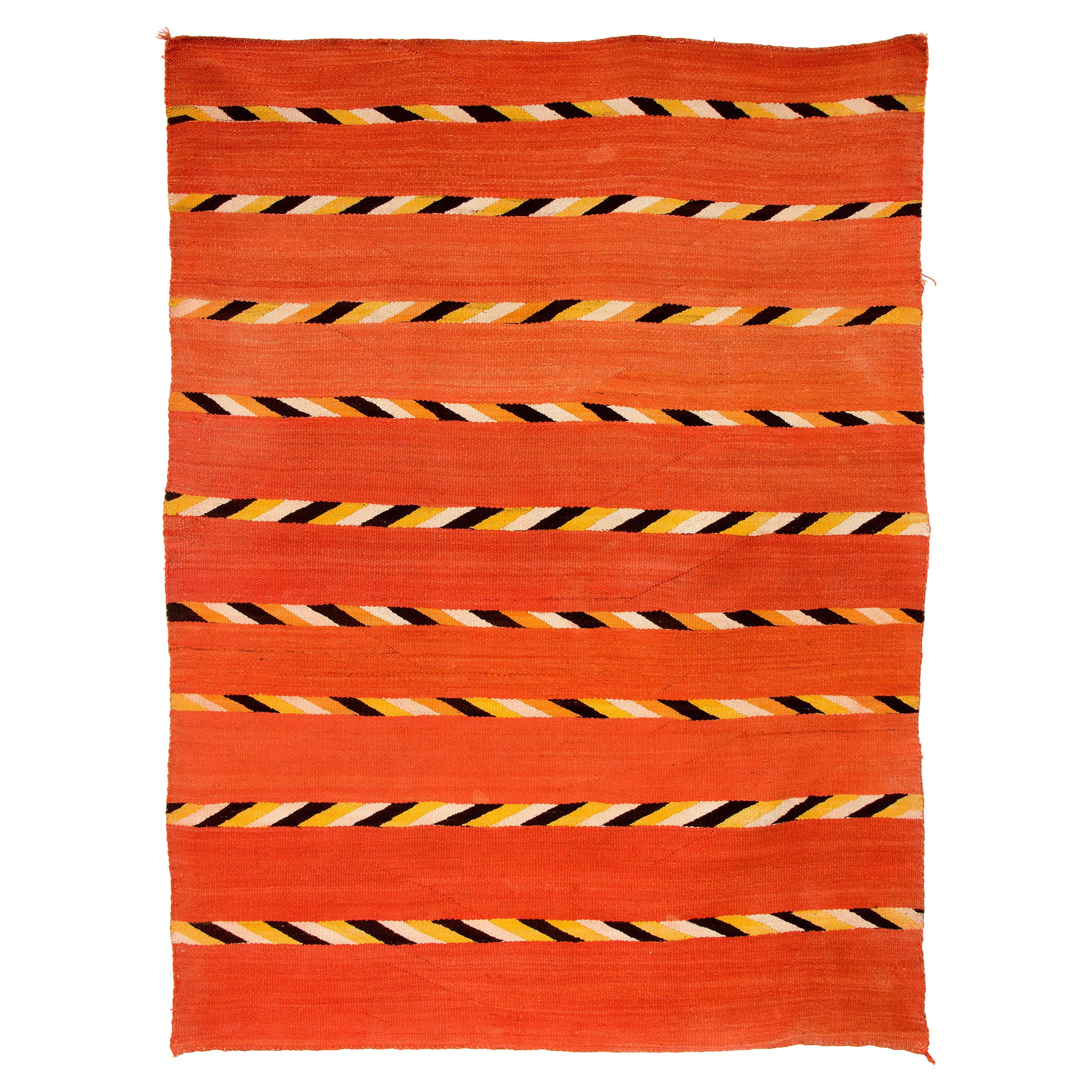 Vintage Navajo Transitional Blanket, Circa 1880, 19th Century, Red Orange Black