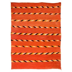 Vintage Navajo Transitional Blanket, Circa 1880, 19th Century, Red Orange Black