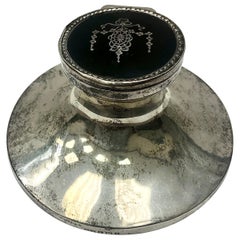 English 20th Century Sterling Silver and Tortoise Shell Inkwell