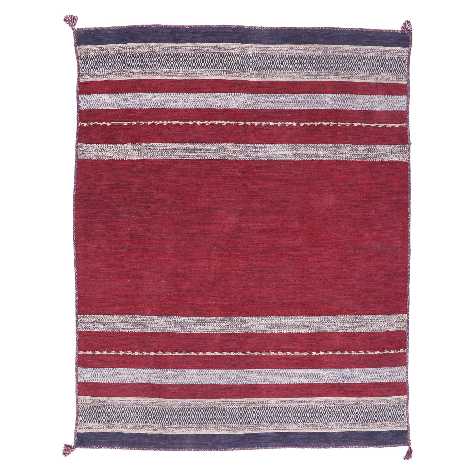 Vintage Berber Moroccan Kilim Rug with Nautical Style