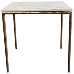 Modern Brass Finish Side Table with Marble Top