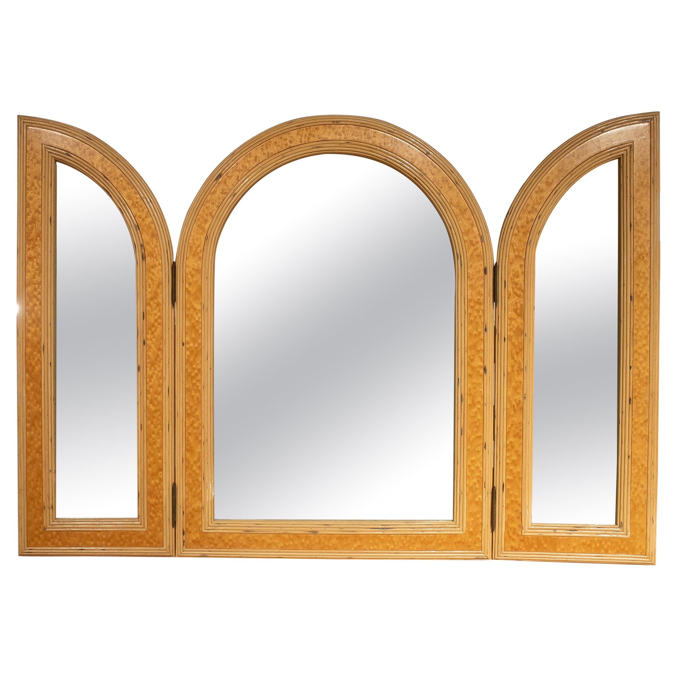 1970s Spanish Bamboo Triple Folding Mirror