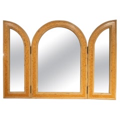 Vintage 1970s Spanish Bamboo Triple Folding Mirror