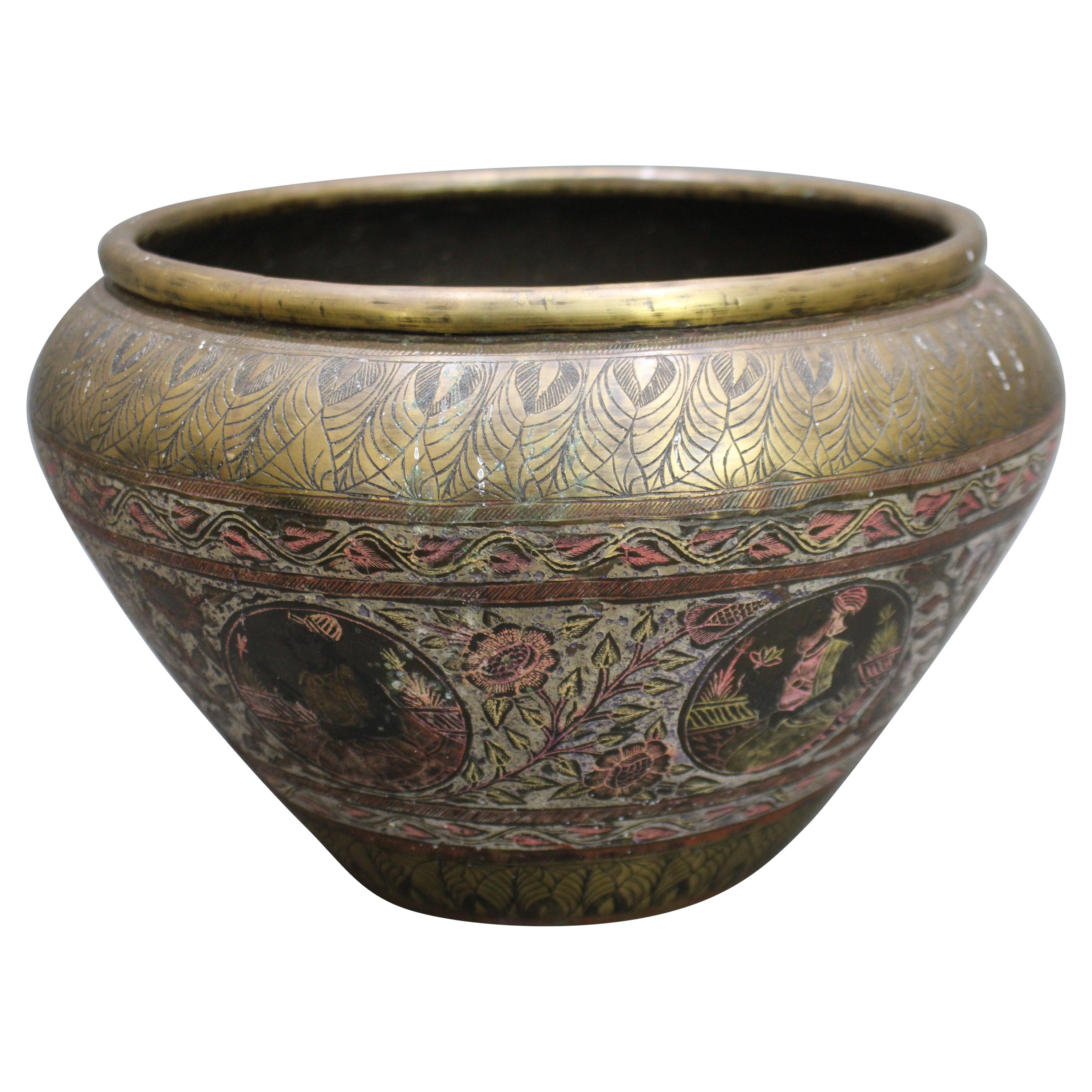 Large Antique Indian Brass Bowl For Sale