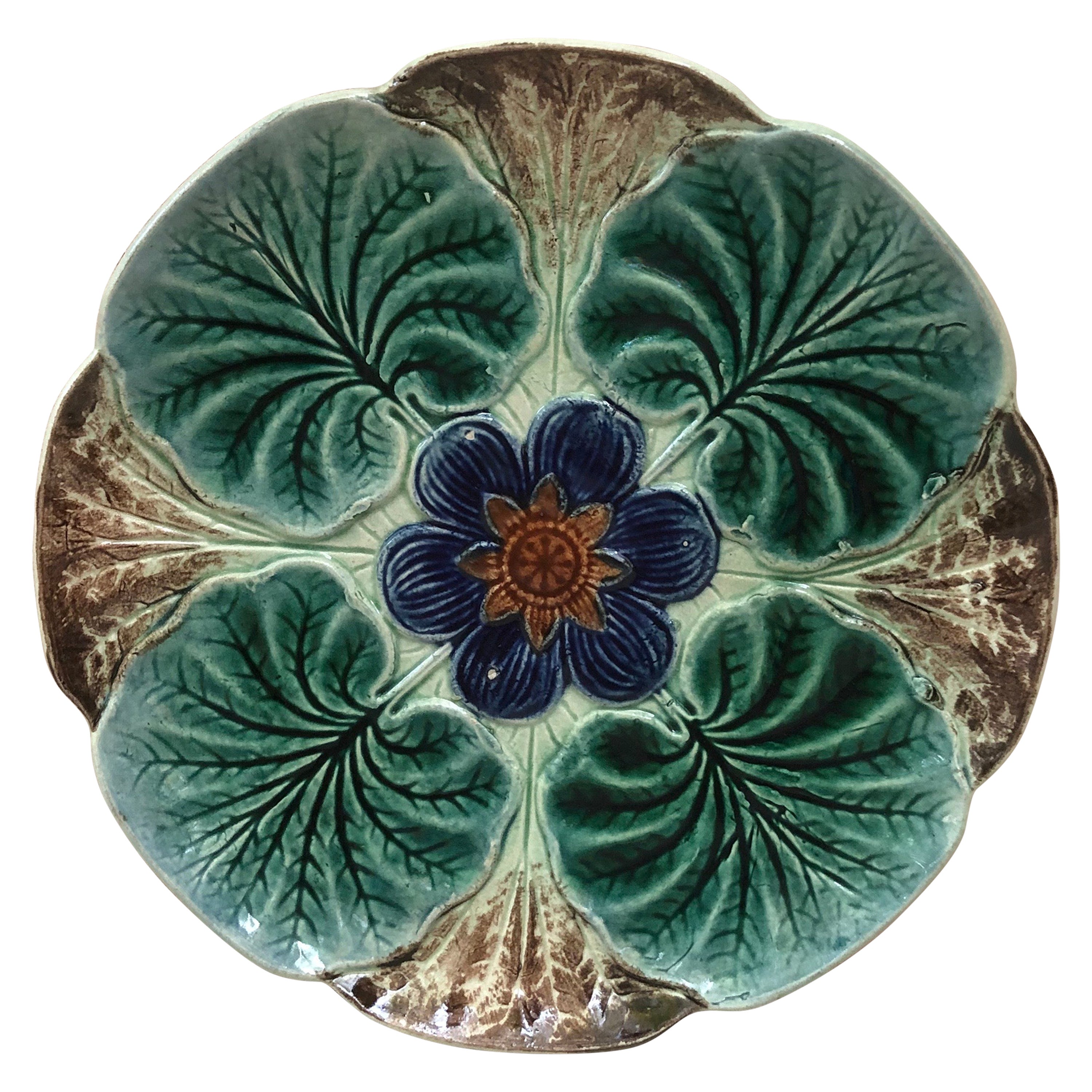 Majolica Water Lily Pond Plate Wasmuel, circa 1890