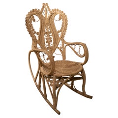 1950s Spanish Hand Woven Wicker Rocking Chair