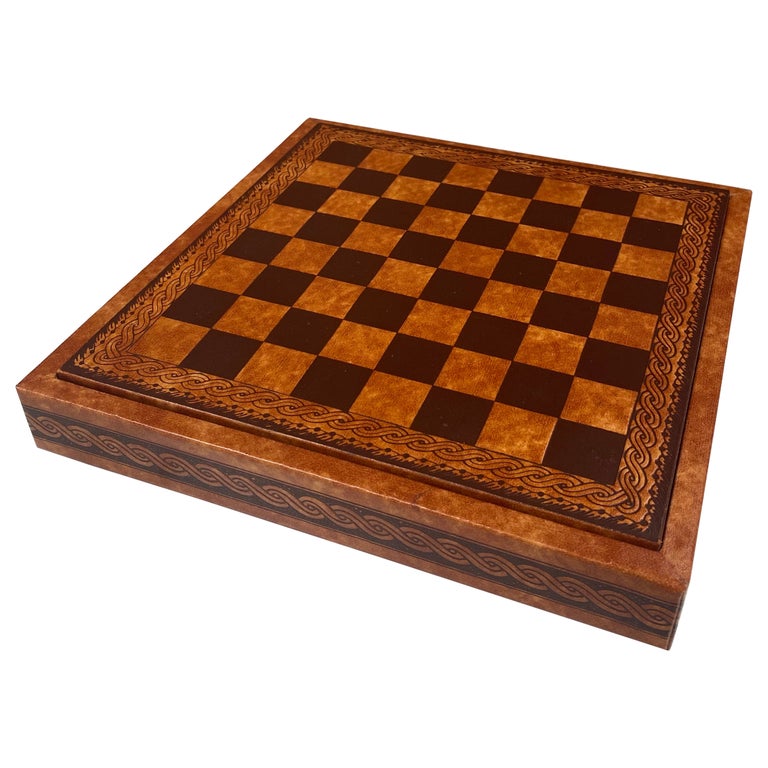 Vintage Leather Chess Board Italy, Leather Chess Set
