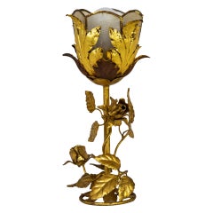 Petite Gilt Italian Rose Lamp w/ Capiz Shell Shade