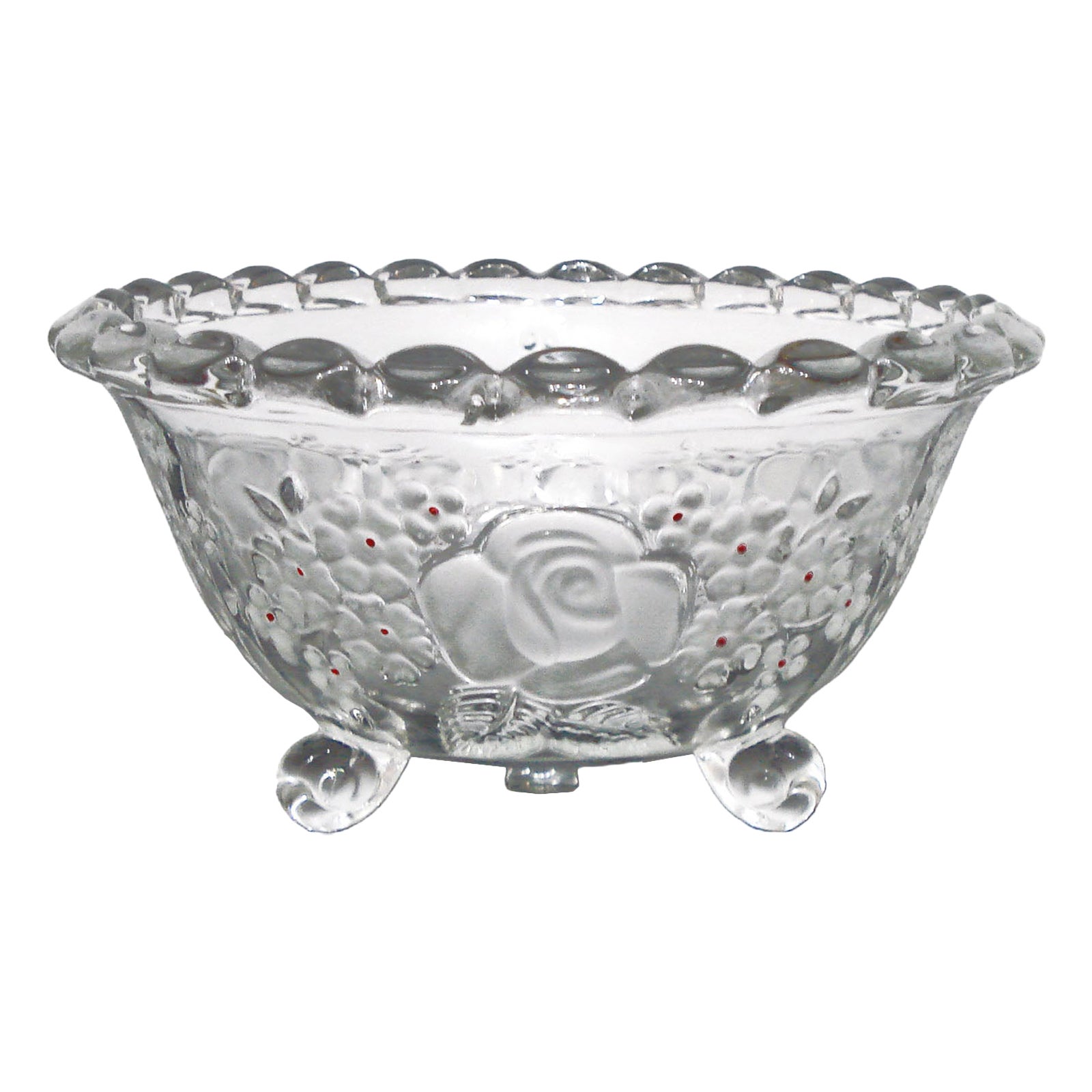 Fabulous Mid-Century Glass Bowl Floral Décor with Red Enamel Accents