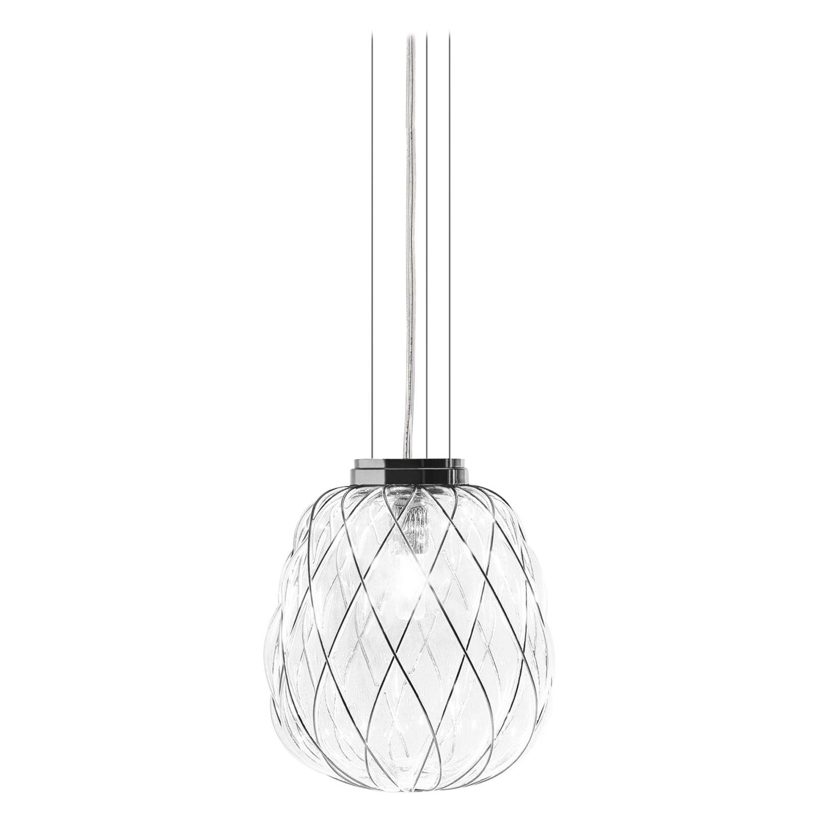 Medium 'Pinecone' Suspension Lamp in Glass & Chrome for Fontana Arte