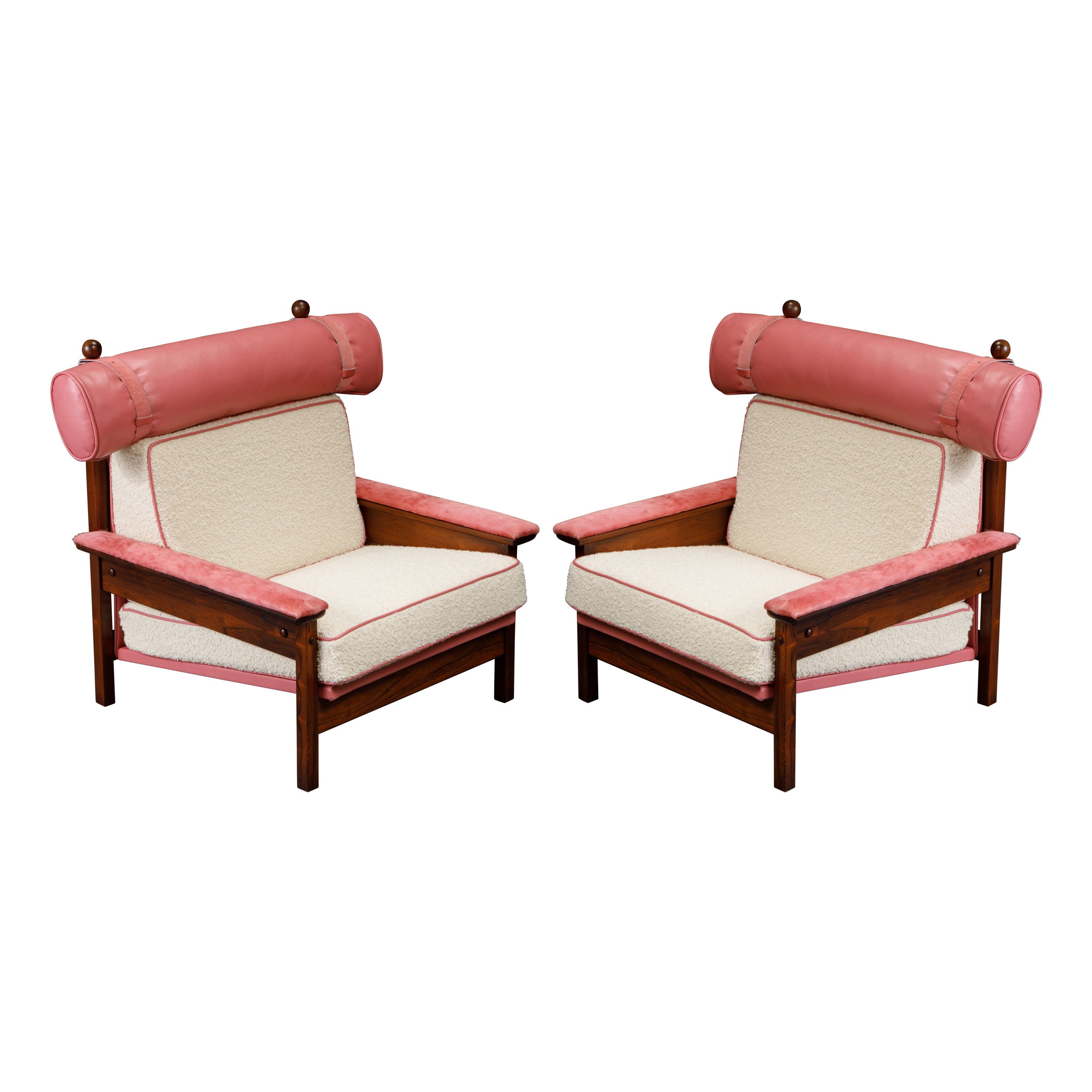 Sergio Rodrigues 'Tonico' Jacaranda, Leather and Alpaca Armchairs, 1960s Brazil