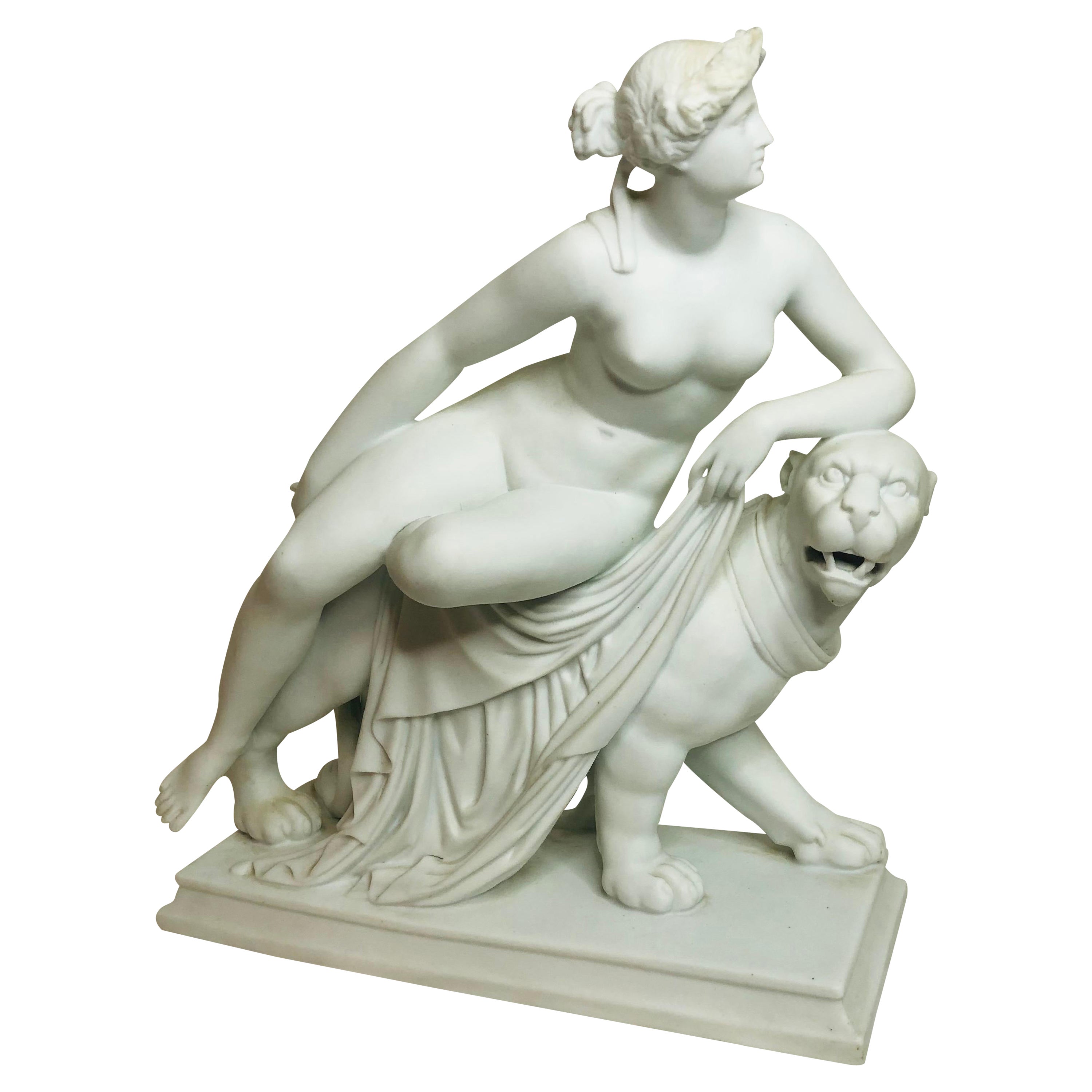 English Parian Figurine of a Nude Figure of Adriadne Riding on Top of a Panther