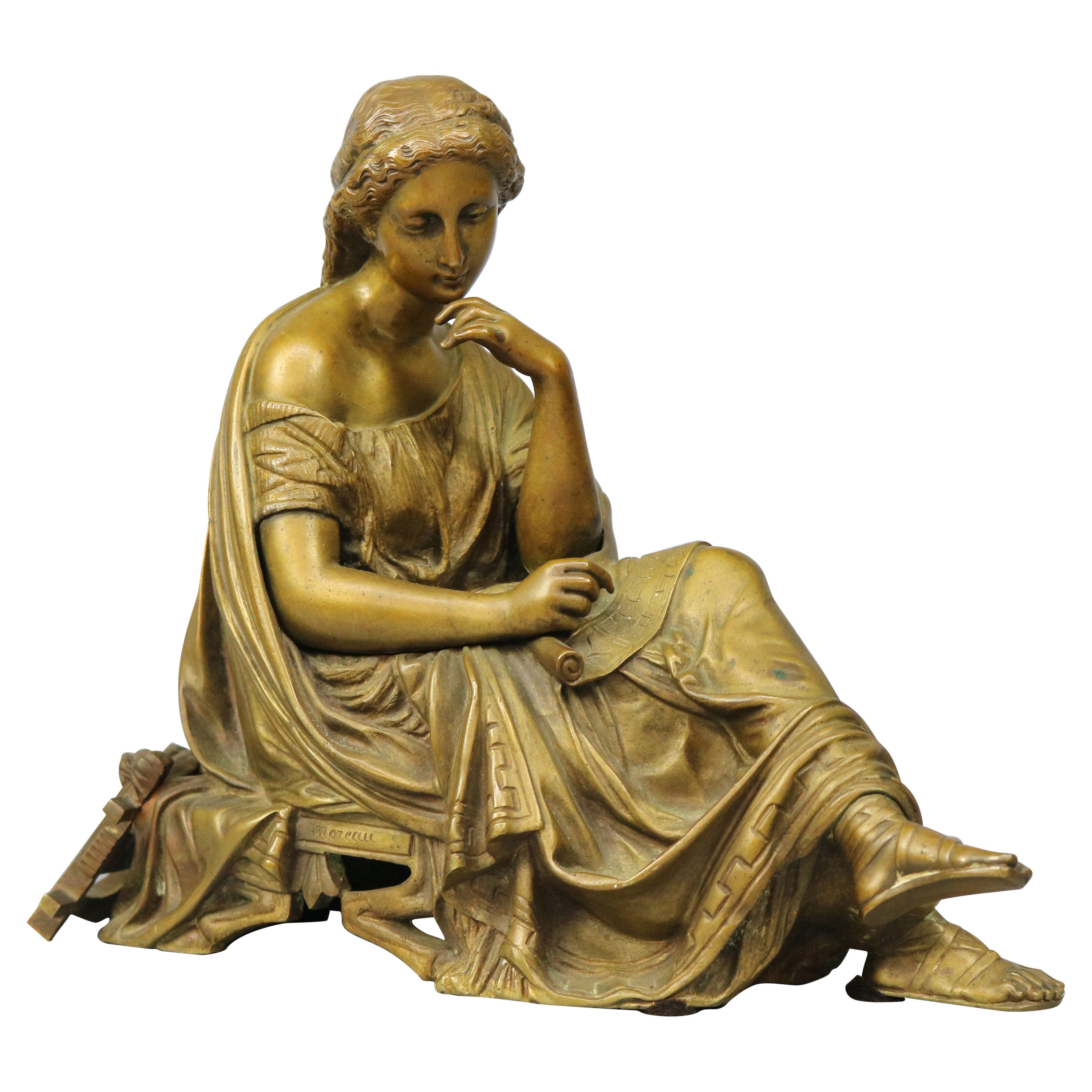 Antique Bronze Statue of a Classical Woman Composer after Moreau, circa 1890