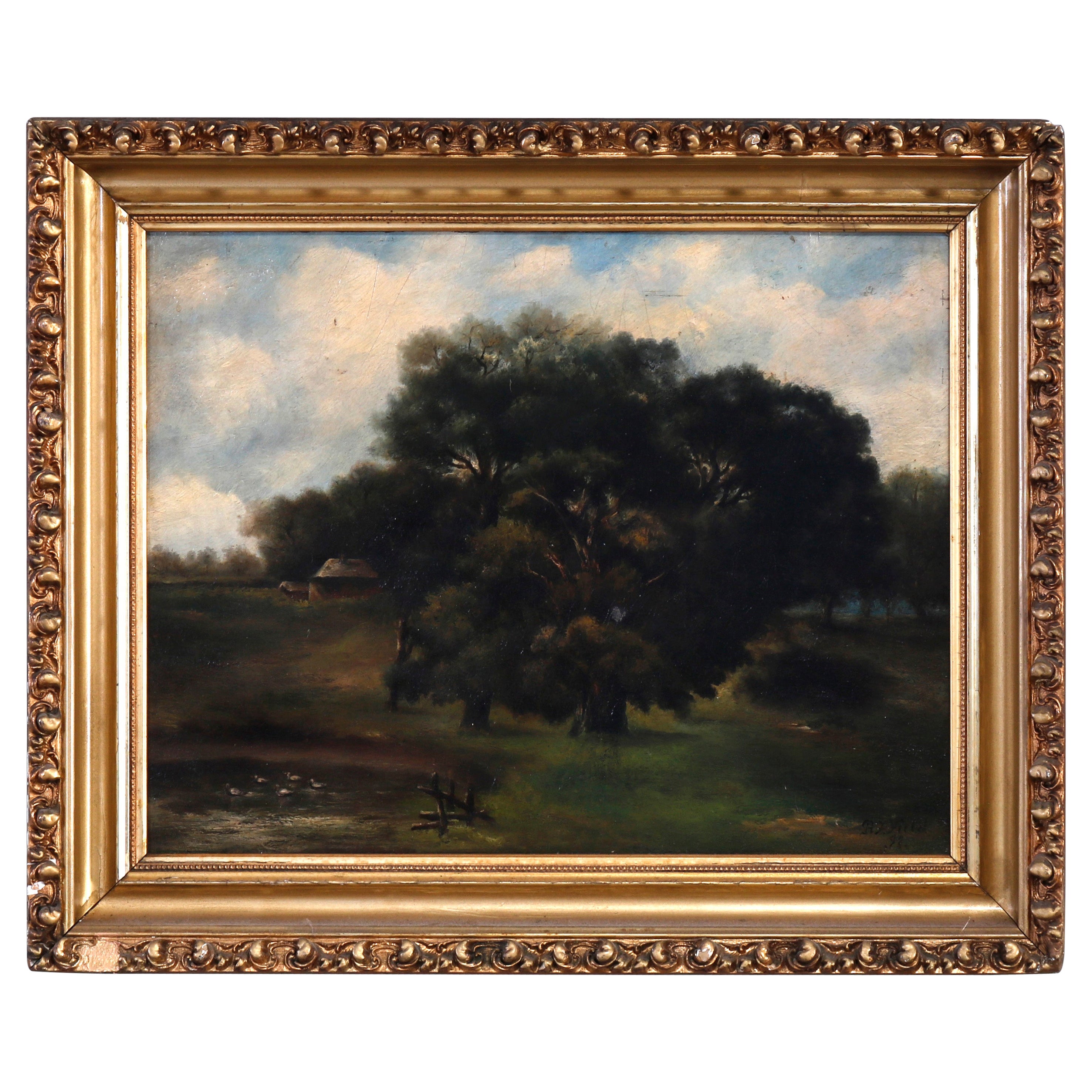 Antique English Oil on Board Landscape Painting by R.F. Filed, 1890