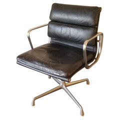 Used Original Herman Miller Eames Soft Pad Management Side Chair Black Leather, 1970s