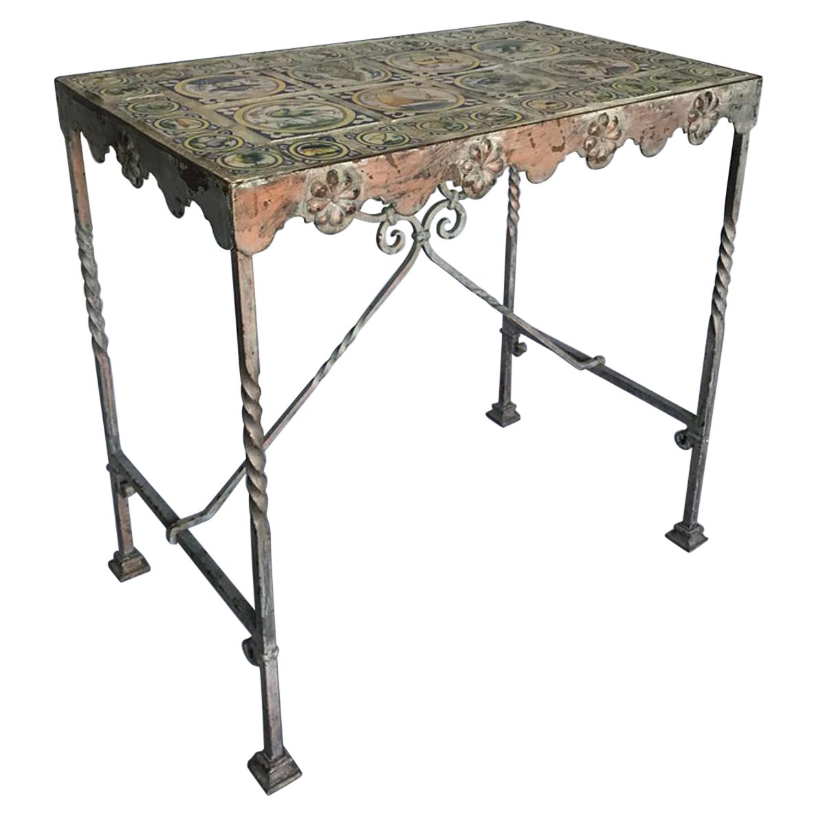 Iron Garden Table with Glazed Tile Top
