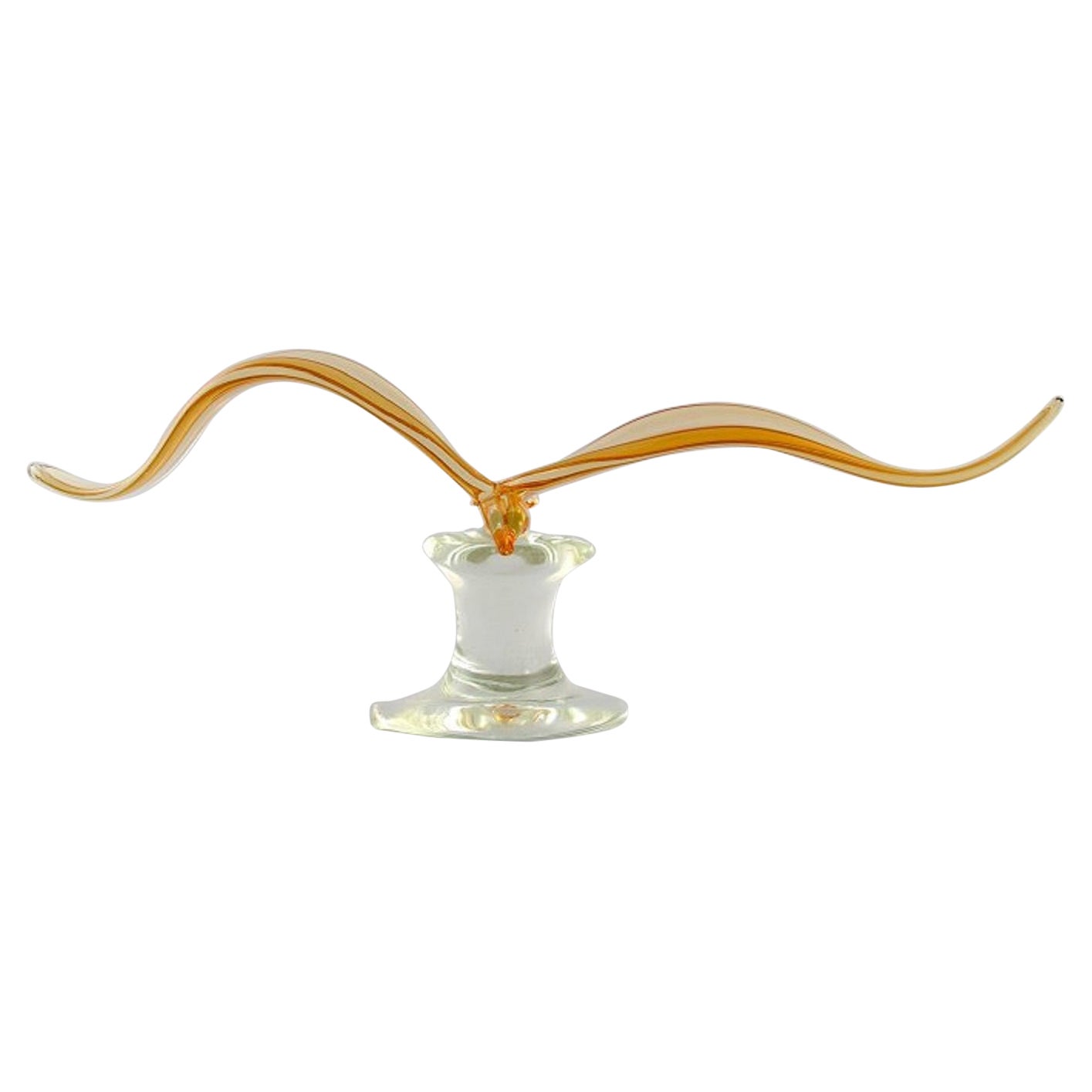 Giant Murano Sculpture in Orange and Clear Mouth Blown Art Glass, Bird For Sale