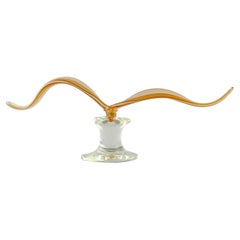 Giant Murano Sculpture in Orange and Clear Mouth Blown Art Glass, Bird