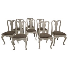 Set of 8 Swedish Patinated Chairs in A Beige Color, Gustavian Style