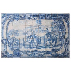 Panneau portugais du 18ème siècle « Azulejos » « Scène de monnaie »