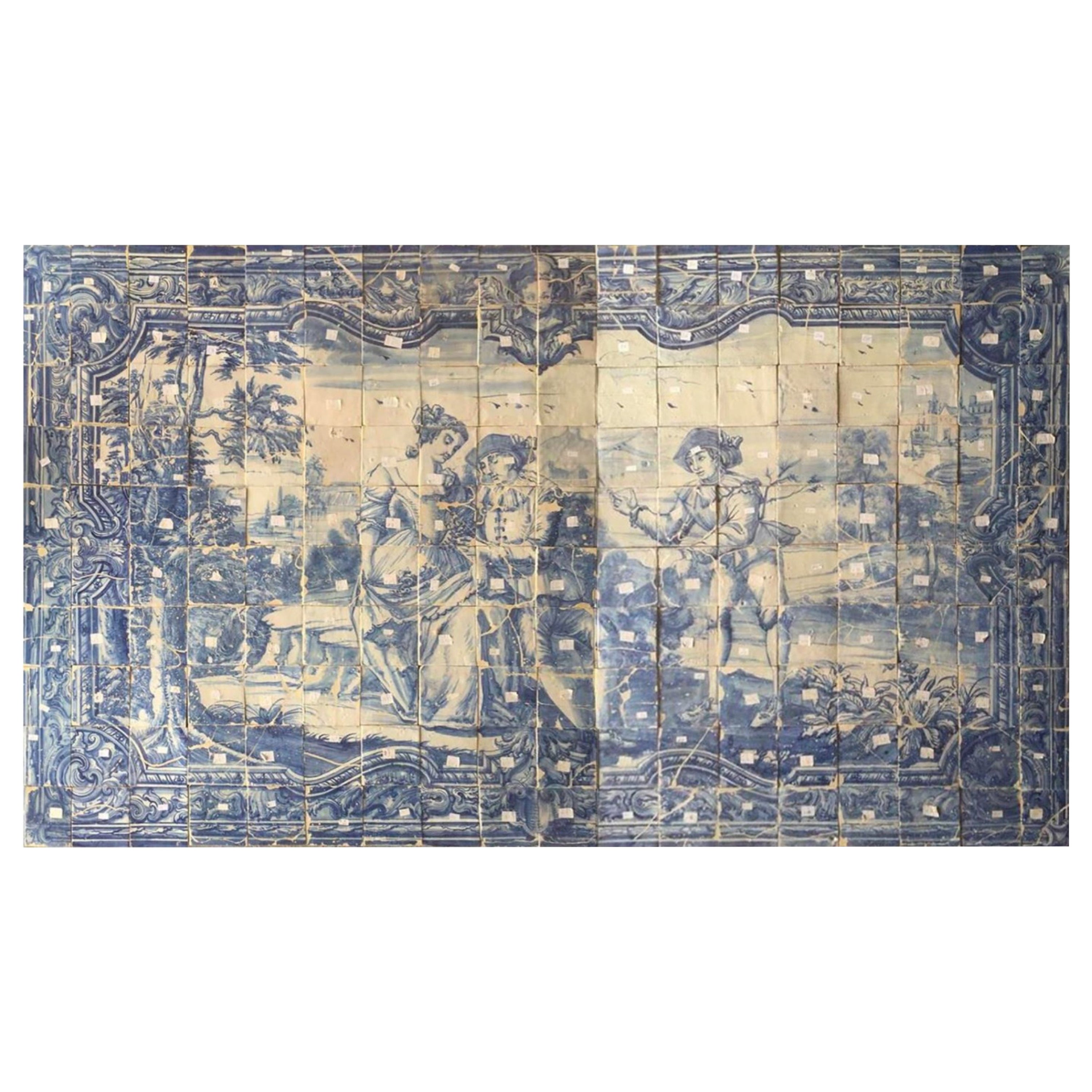 18th Century Portuguese "Azulejos" Panel "Romantic Scene"