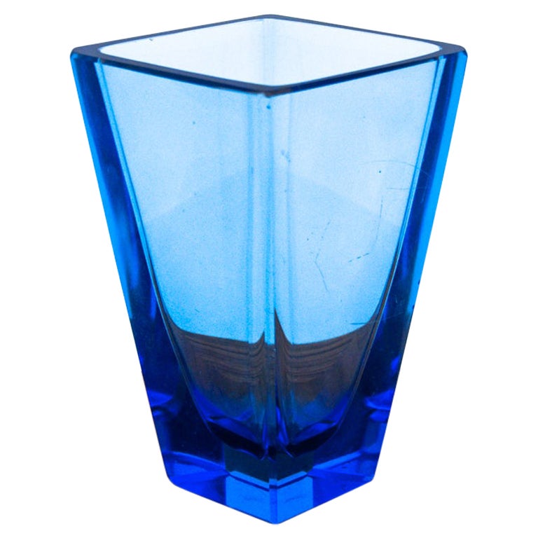 Art Deco Crystal Blue Vase from Moser, 1930/40s