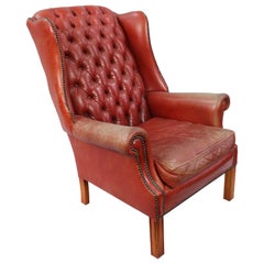 Vintage Red Leather Wingback Armchair