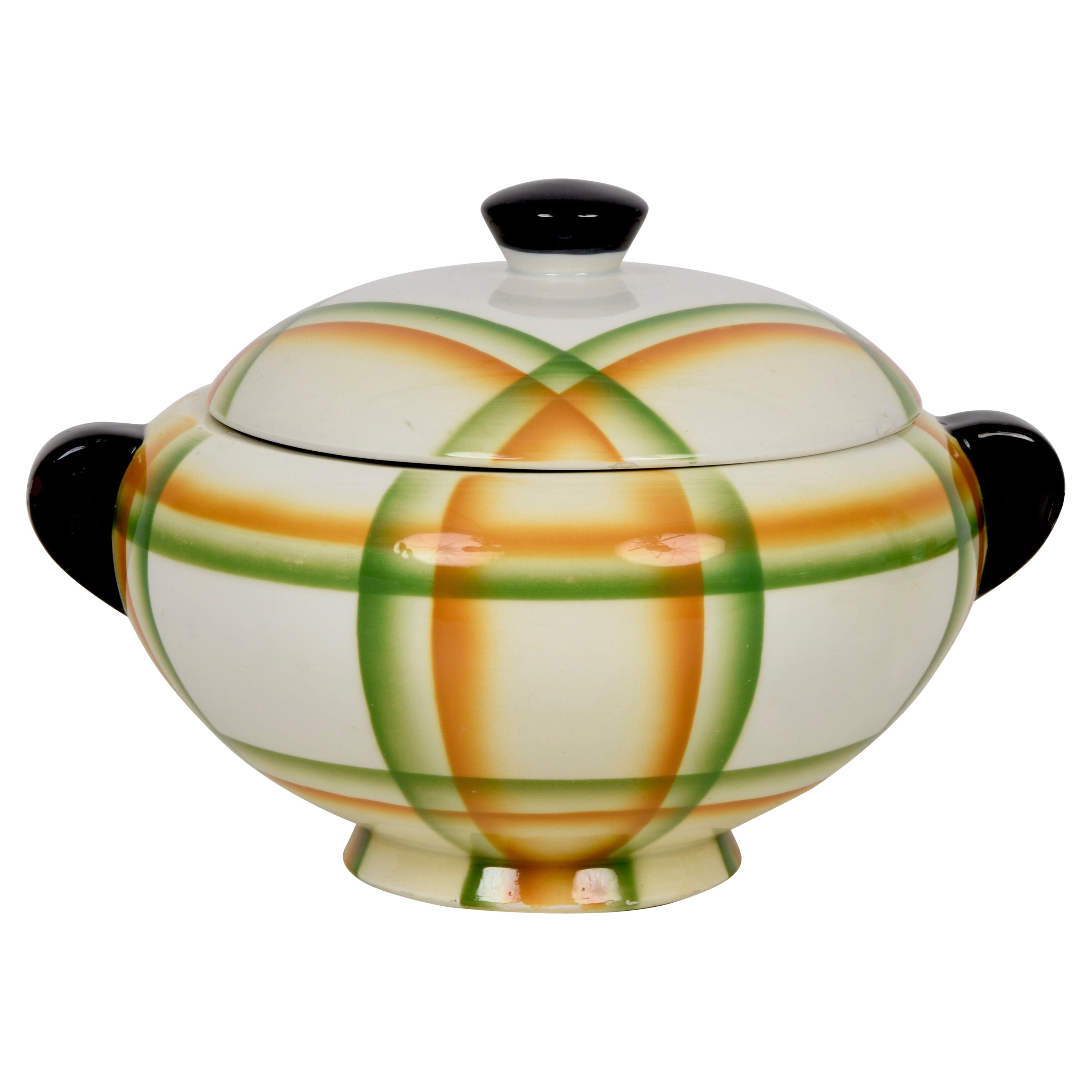 Simonetto Futuristic Airbrushed Ceramic Italian Centerpiece Soup Bowl, 1930s For Sale
